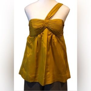 BCBG MAX AZRIA chartreuse baby doll one shoulder silk top size M